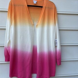 NWOT Chicos Open Front Dip Dye Cardigan in Orange and Pink
